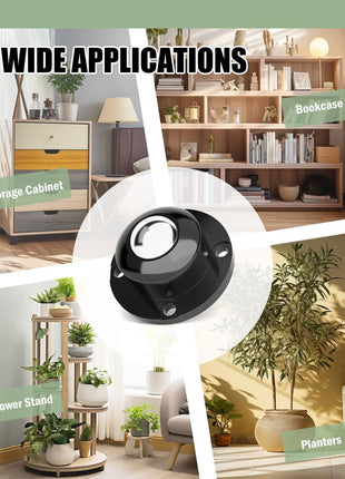 Self Adhesive Caster Wheels, Appliance Rollers for Kitchen Appliances, 1 Inch Swivel Steel Universal Wheel Appliance Sliders, 28 LBS Load Capacity Per Wheel Low Profile Roller (8 PCS, Black)