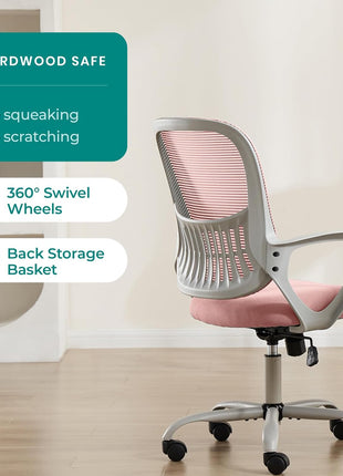 SMUG Office Computer Desk Chair, Ergonomic Mid Back Mesh Rolling Work Swivel Task Chairs with Wheels, Comfortable Lumbar Support, Comfy Arms for Home, Bedroom, Study, Dorm, Student, Adults