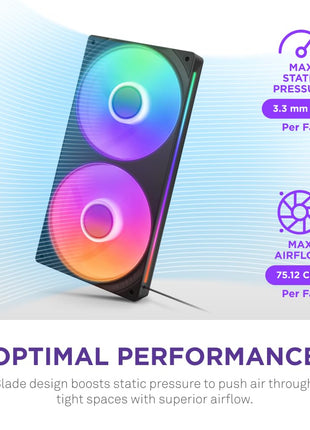NZXT F240 RGB Core - 240mm Single-Frame RGB Fan Unit - Black | 240mm single-frame unit with two 120mm RGB fans on one cable. Speed and lighting controlled through CAM.