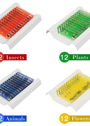 48 Prepared Microscope Slides Set of Animals Insects Plants Flowers, Biological Learning Resource Specimens for Kids Beginner Classroom Basic Science Education