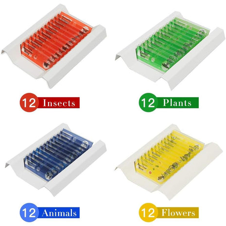 48 Prepared Microscope Slides Set of Animals Insects Plants Flowers, Biological Learning Resource Specimens for Kids Beginner Classroom Basic Science Education