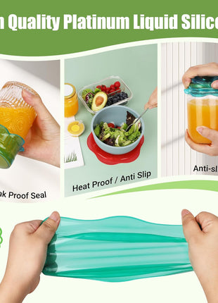 Silicone Stretch Lids for Food Storage in Fridge, Reusable Elastic Bowl Covers for Cup, Cans, Jars, Round & Rectangle Container, Food Grade Silicone Microwave Food Cover, Heat-Resistant, 6PCS