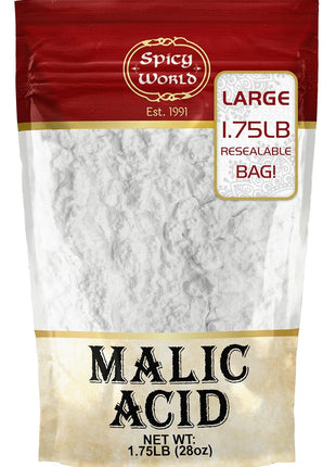 Spicy World Malic Acid Powder 1.75 LB (28oz) - Food Grade, Crystals, Tart Flavor - 1 Pack Each