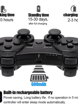 Diswoe Controller for PS-3, Wireless Bluetooth Controller Gamepad Joystick, Double Vibrating Controller for Play_station 3 with Charger Cable Cord Thump Grips