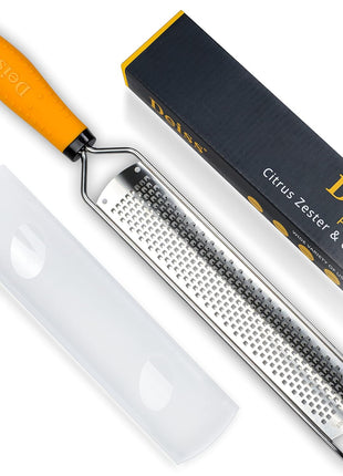 Deiss PRO Citrus Lemon Zester & Cheese Grater — Parmesan Cheese, Lemon, Ginger, Garlic, Nutmeg, Chocolate, Vegetables, Fruits - Razor-Sharp Stainless Steel Blade + Protect Cover - Dishwasher Safe