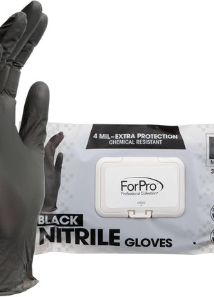 ForPro Professional Collection Disposable Nitrile Gloves, Chemical Resistant, Powder Free, Latex Free, Non Sterile, Food Safe, 4 Mil, Black, Large, 100 Count