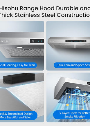 30 Inch Under Ducted Cabinet Range Hood with 1200 CFM, 3 Speed Gesture Sensing Kitchen Exhaust Hood & Touch Control Panel, Stainless Steel Stove Vent Hood with 2 LED Lights