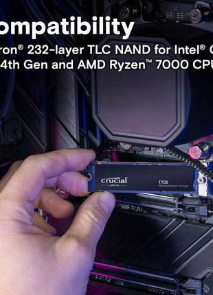 Crucial T705 PCIe Gen5 NVMe 4TB SSD, Up to 14,100MB/s, TLC NAND, Intel & Ryzen Compatible, for Hardcore Gaming & High-Speed Storage, Solid State Drive, Includes 1Mo Adobe CC – CT4000T705SSD3