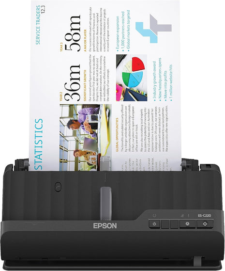 Epson Workforce ES-C220 Compact Document Scanner Duplex 20-pg ADF | 20-Page Auto Document Feeder 30 ppm/60 ipm Speed Portable Scanner for PC and Mac
