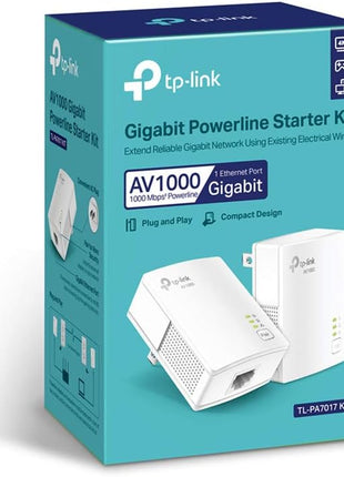 TP-Link AV1000 Powerline Ethernet Adapter KIT - Gigabit Port, Nano Size | Plug Pair &Play, Ethernet Over Power, Power Saving Mode, Network Adapter, Free Expert Help (TL-PA7017 KIT)