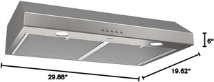 Broan-NuTone BCSQ130SS Three-Speed Glacier Under-Cabinet Range Hood with LED Lights ADA Capable, 1.5 Sones, 375 Max Blower CFM, 30-Inch, Stainless Steel