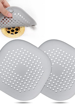 Bovinde Hair Drain Catcher,Square Cover for Shower 2 Pack (Sliver Grey) | Drainer Cover Silicone Hair Stopper with Suction Cups,Protector Accessories,Easy to Install Suit for Bathroom,Bathtub,Sink
