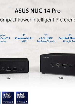 ASUS NUC 14 Pro Slim Barebone with Intel 14th Gen Core 3 100U, Up to 96GB DDR5 RAM, Triple Storage Design, ThunderboltTM 4, Wi-Fi 6E & Bluetooth 5.3, Toolless Chassis Access, with VESA Mount Included
