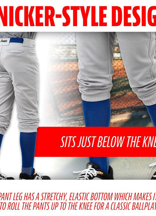Franklin Sports Youth Baseball Knicker Style + Knee High Softball Pants for Kids - Boys + Girls with Belt Loop - Grey - Youth Small