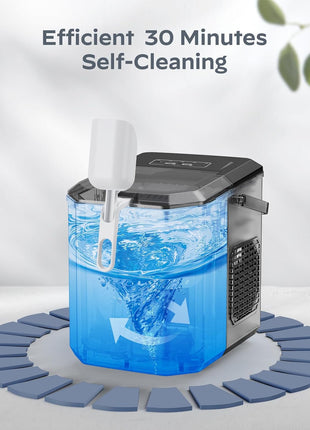 Silonn Ice Maker Countertop, Portable Ice Machine with Carry Handle, Self-Cleaning Ice Makers with Basket and Scoop, 9 Cubes in 6 Mins, 26 lbs per Day, Ideal for Home, Kitchen, Camping, RV