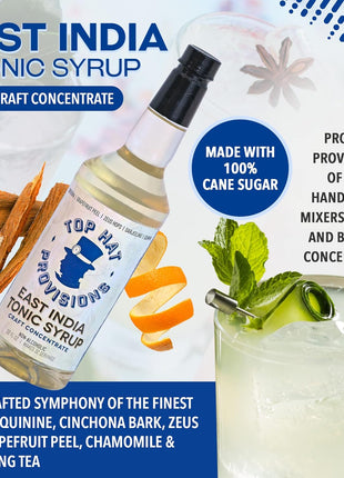 Top Hat East India Craft Concentrated Quinine Tonic Drink Syrup - 5x Natural Quinine Wellness Tonic Water Concentrate - Just Add Club Soda - 32oz bottle