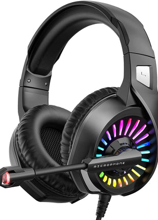 ZIUMIER Wired Gaming Headset for PC, PS5, PS4, Xbox Series X|S | Noise Canceling Microphone, LED RGB Light, 50mm Driver, 3.5mm Audio Jack, Soft Memory Foam, Multi-Platform Headphones