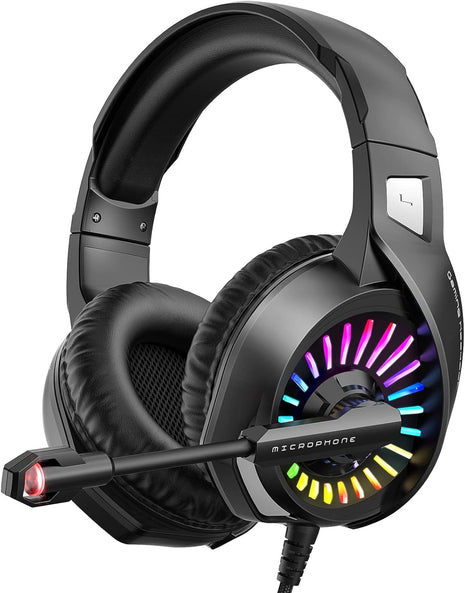 ZIUMIER Wired Gaming Headset for PC, PS5, PS4, Xbox Series X|S | Noise Canceling Microphone, LED RGB Light, 50mm Driver, 3.5mm Audio Jack, Soft Memory Foam, Multi-Platform Headphones