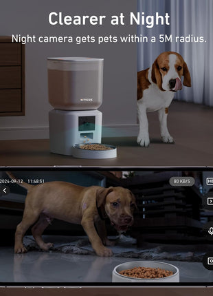 Automatic Dog & Cat Feeder with Camera & WiFi – 8L/34 Cups, 1080P Night Vision, 2.4 & 5G WiFi, 2-Way Talk, 10s Voice Recording, Timed Food Dispenser, Up to 99 Portions, 15 Meals Per Day