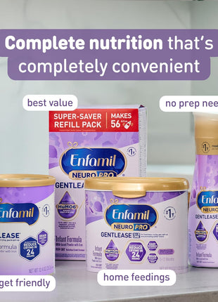 Enfamil NeuroPro Gentlease ready-to-feed baby formula, smaller proteins for easy digestion, brain-supporting DHA, prebiotic, HuMO6 blend, eases fussiness, gas, spit-up in 24hrs, 32 fl oz, 6 pack*