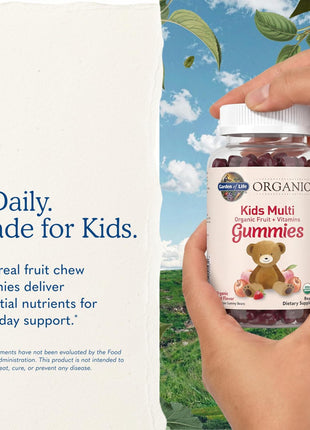 Garden of Life Organics Kids Gummy Vitamins - Fruit - Certified Organic, Non-GMO & Vegan Complete Children's Multi - B12, C & D3 - Gluten, Soy & Dairy Free, 120 Real Fruit Chew Gummies