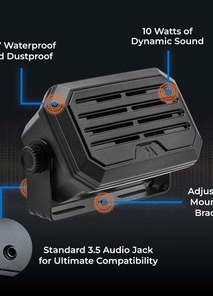 Midland - SPKMINI Mini External Speaker - Waterproof, 10 Watts, 3.5mm Plug - Compatible with All Mobile CB, GMRS, HAM and Amateur Radios