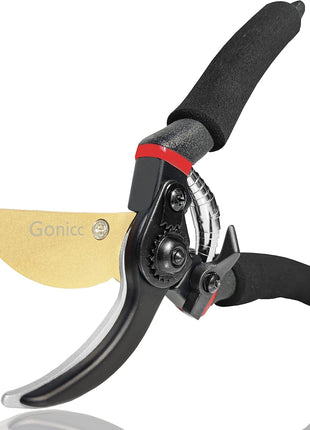 gonicc 8" Professional Premium Bypass Titanium Pruning Shears(GPPS-1003) | Titanium coated SK5 steel blade, Ergonomic non-slip handle, Sap groove anti-stick design, Cuts up to 3/4" branches