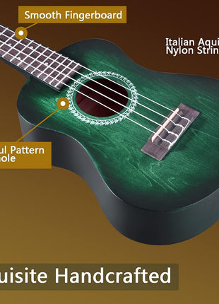 WINZZ HAND RUBBED Series - 21 Inches Soprano Ukulele Vintage Hawaiian Uke with Online Lessons, Bag, Tuner, Strap, Extra Strings, Fingerboard Sticker, Black