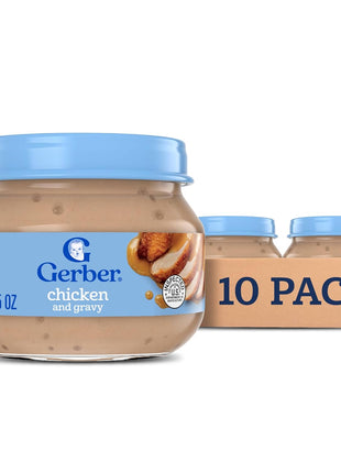 Gerber Stage 2, Chicken and Gravy Jar, Baby Food, Mealtime Poultry Puree, 10-Pack