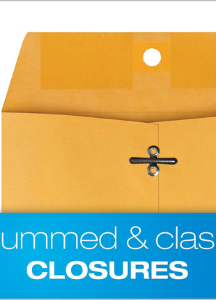 Quality Park 6 x 9 Clasp Envelopes, Clasp and Gummed Closures for Storing or Mailing, 28 lb Kraft Paper, 100 per Box (QUA37855)