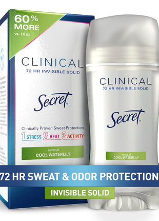 Secret Clinical Strength Invisible Solid Antiperspirant Deodorant for Women, 100HR Sweat & Odor Protection, 3X Stress Protection with Hyaluronic Acid, PH Balanced, Completely Clean Scent, 2.6 oz