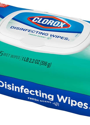 Clorox Disinfecting Wipes, Bleach Free, Household Essentials, Fresh Scent, Moisture Seal Lid, 75 Cleaning Wipes, Pack of 3 (New Packaging)