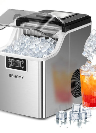EUHOMY Ice Cube Maker Machine Countertop, 2 Ways to Add Water, 45Lbs/Day 24 Pcs Ready in 13 Mins, Self-Cleaning Portable Compact, with Ice Scoop & Basket, Perfect for Home/Kitchen/Office/Bar