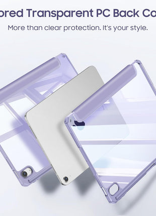 Fintie Clear Case for iPad Air 11-inch & iPad Air 5th/4th Generation 10.9" | Hybrid Slim Design, Shockproof Cover with Transparent Back Shell & Pencil Holder, Viewing & Typing Angles, Lilac Purple