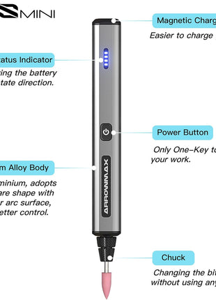 AM ARROWMAX Mini Engraving Pen, Cordless Rotary Tool with 36 Bits, Aluminum Case, Bluetooth, APP, Wireless Magnetic Charge, Engraving Tool for Jewelry, Wood, Glass, Carving (SGS MINI)