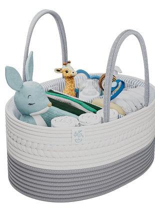 KiddyCare Diaper Caddy Organizer for Baby Nursery Basket with Handle Lid | Nursing bag with Changing Table Organizer Cart | Newborn Caddy | Grey Large size | Nursing bag with Changing Table Organizer Cart | Newborn Caddy