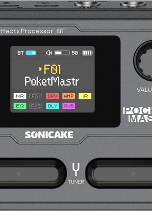 SONICAKE Pocket Master-Portable Multi Effects Pedal, 100 Built-in Guitar/Bass/Acoustic Effects, Amp Modeling, IR Cabinets Simulation, Stereo OTG USB Audio Interface, Rechargeable Guitar Pedal (Black)
