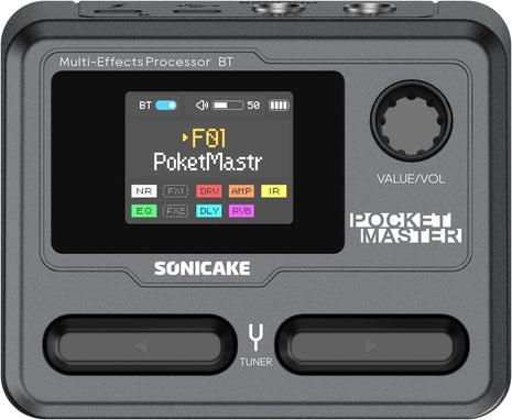 SONICAKE Pocket Master-Portable Multi Effects Pedal, 100 Built-in Guitar/Bass/Acoustic Effects, Amp Modeling, IR Cabinets Simulation, Stereo OTG USB Audio Interface, Rechargeable Guitar Pedal (Black)