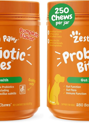Zesty Paws Probiotics for Dogs, Digestive Enzymes Gut Flora, Digestive Health, Diarrhea & Bowel Support, DE111, Dog Probiotic Soft Chew for Pet Immune System, Pumpkin, 250 Ct (Pack of 2)