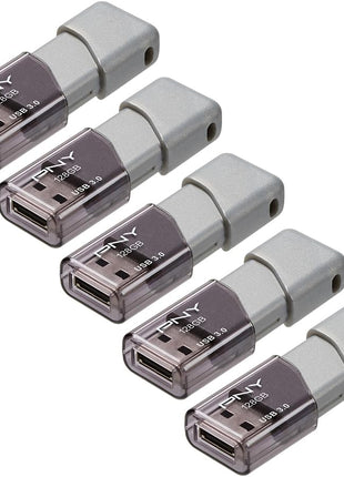 PNY 128GB Turbo Attaché 3 USB 3.0 Flash Drive 5-Pack – Grey, P-FD128X5TBOP-MP, 100MB/s, Light-Weight Durable - Data Storage and Transfer