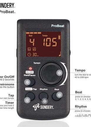 Sondery Digital Metronome Rechargeable English Vocal Counting with Timer Function for Piano Guitar Drum and All Instruments