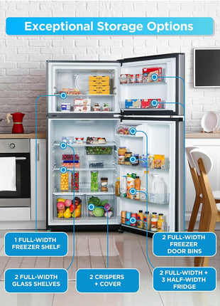 Commercial Cool 20 Cu. Ft. Top Mount Refrigerator with Freezer, 2-Door Refrigerator with Top Freezer and Adjustable Temperature Control, Ice Maker Ready, Energy Star Certified, Stainless Look