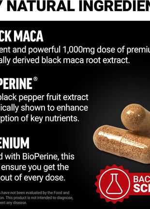 Force Factor Black Maca Root Vitality Supplement for Men with Superior Absorption and Power, Natural Maca Negra Extract, Fundamentals Series, 1000mg, 60 Capsules | with BioPerine for Superior Absorption, Natural Maca Negra Extract, 1000mg, 60 Capsules