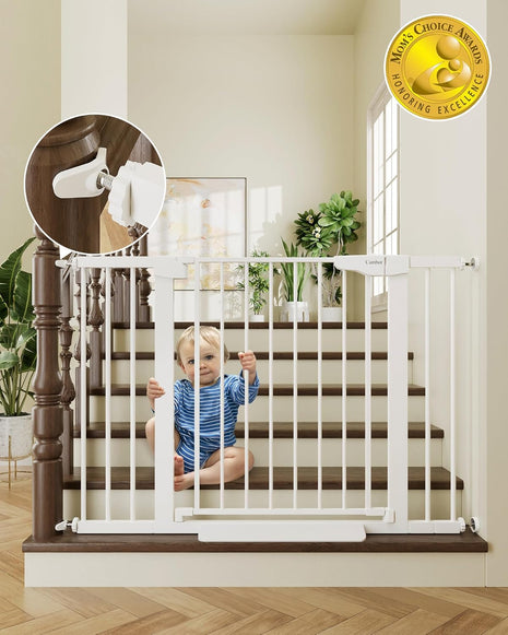 Cumbor 30-46" Baby Gate for Stairs, Auto Close Dog Gate for Doorways White | Toddler Safety Essentials for the House, Mom's Choice Awards Winner-Easy Install Pressure/Hardware Mounted Pet Gate for Dogs