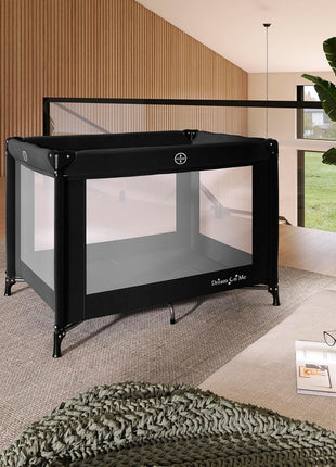 Dream On Me Nest Portable Playard, Lightweight, Foldable, Carry Bag, Black | Breathable Mesh Sides, ASTM Tested for Infants & Toddlers, 30 Lb Limit, Removable 1" Mattress Pad, For Indoor & Outdoor Use