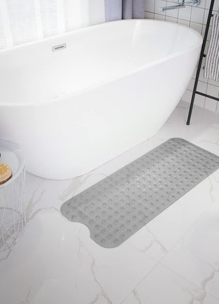 TEESHLY Bathtub Mats for Shower Tub, Extra Long Non Slip 39 x 16 Inch Bath Mat with Drain Holes and Suction Cups, BathMat for Bathroom with Machine Washable (Clear Grey)