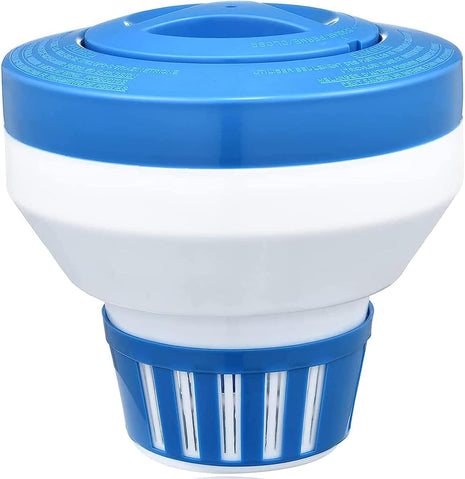 Floating Chlorine Dispenser, Pool Spa Chlorine/Bromine Floater,7 inch Large Capacity Floating Chlorinator & Bromine Holder Fits 3 Inch Chemical Tablets(Collapsible)