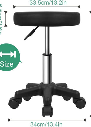 FURWOO Round Rolling Stool Height Adjustable Stool with Wheels for Spa Salon Massage Black
