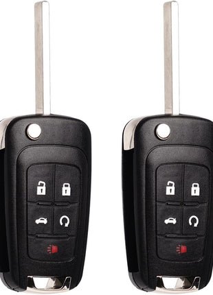MechanMagic Flip Key Fob Replacement Fits for Chevy Equinox Camaro 2010-2019 Cruze Malibu Impala Sonic GMC Terrain Buick Lacrosse Regal Verano Encore Keyless Entry Remote Control 2 Sets