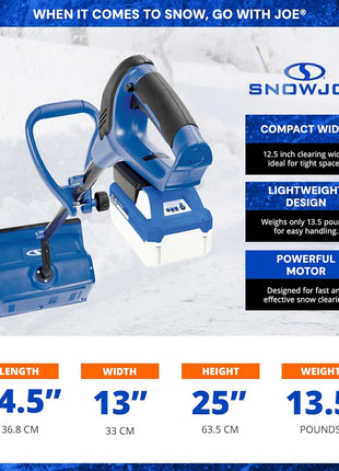 Snow Joe 24V Cordless Electric Snow Shovel Kit, 400W Motor, 13 inch Clearing Path - 20 Feet Throwing Distance, Includes Cover & Ice Scraper for Driveway, Sidewalk, Walkway, Deck & Patio, 24V-SS13-TV1